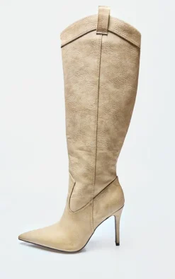 PrettyLittleThing Knee High Boots*Pu Point Toe Knee High Western Stiletto Boots