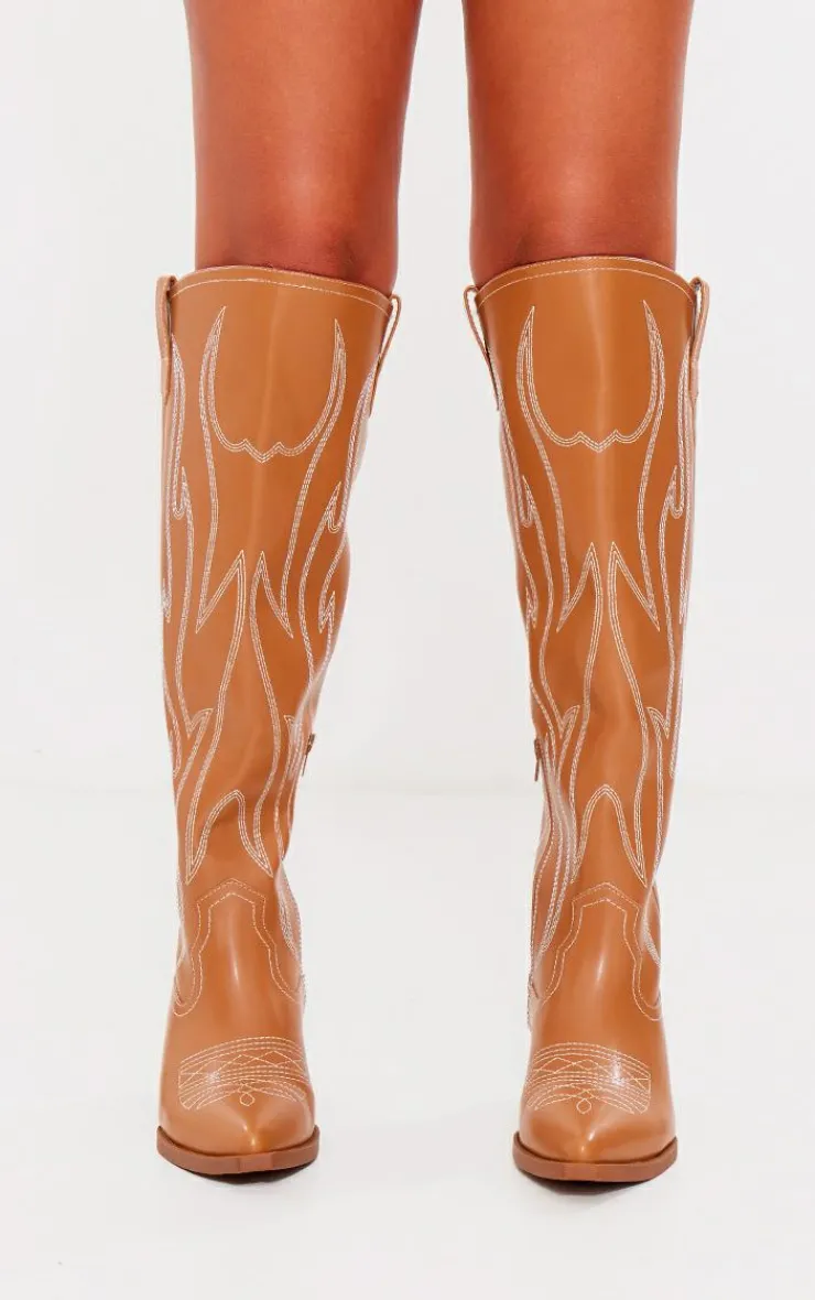 PrettyLittleThing Knee High Boots*PU Point Toe Western Knee High Boots