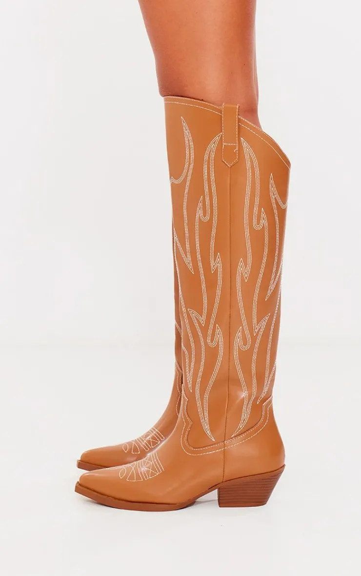 PrettyLittleThing Knee High Boots*PU Point Toe Western Knee High Boots