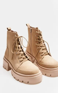 PrettyLittleThing Biker Boots*PU Round Toe Lace Up Chunky Ankle Boots