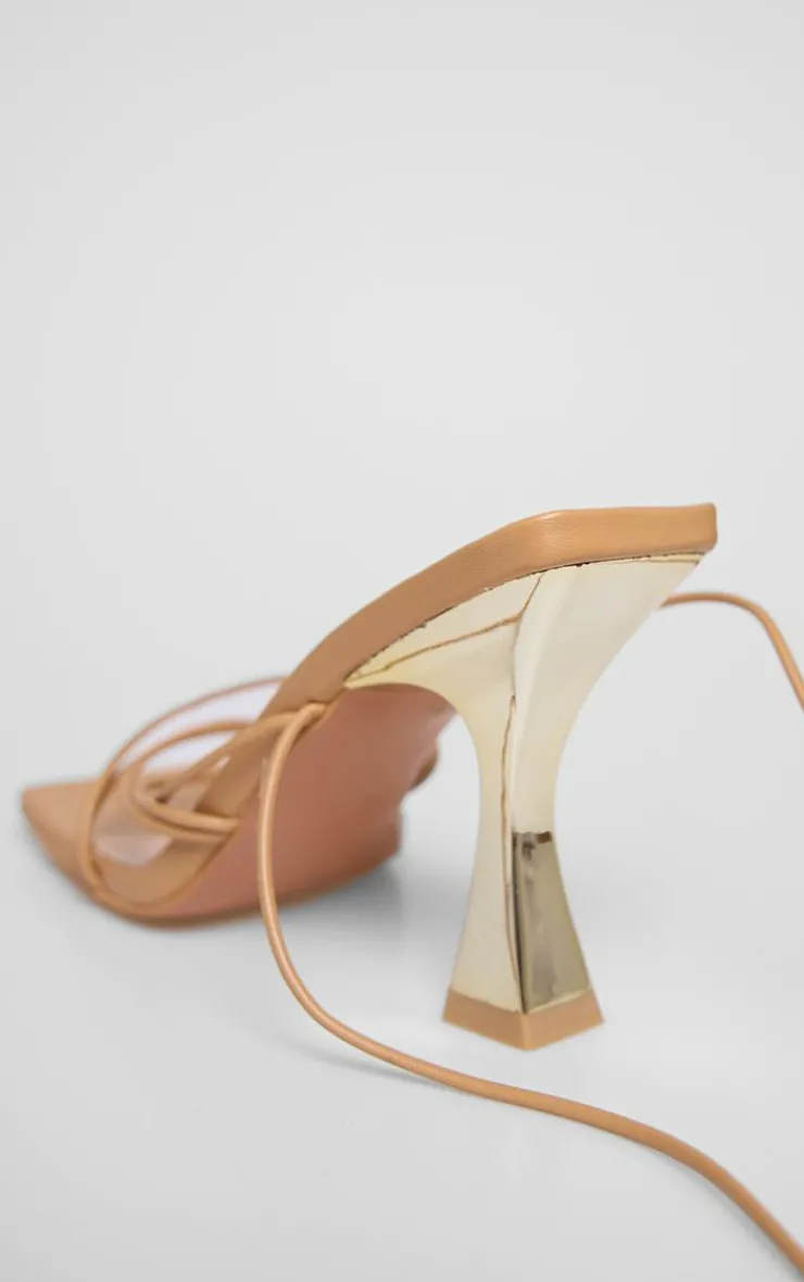 PrettyLittleThing Mid Heels*PU Square Toe Strappy Lace Up Heeled Sandals