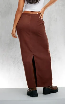 Tan Soft Twill Blend Straight Maxi Skirt