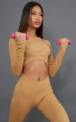 PrettyLittleThing Workout Tops*Sport Seamless Dipped Front Long Sleeve Crop Top