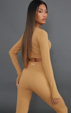 PrettyLittleThing Workout Tops*Sport Seamless Dipped Front Long Sleeve Crop Top