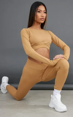 PrettyLittleThing Workout Tops*Sport Seamless Dipped Front Long Sleeve Crop Top