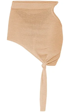 PrettyLittleThing Textured Twist Knot Detail Mini Skirt Tan