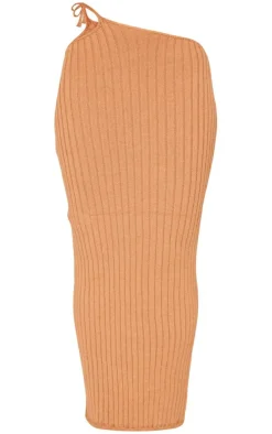 Clearance PrettyLittleThing Wide Rib Knitted Maxi Skirt Tan
