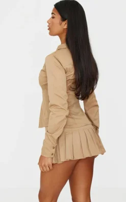 Sale PrettyLittleThing Zip Front Fitted Long Sleeve Jacket Tan