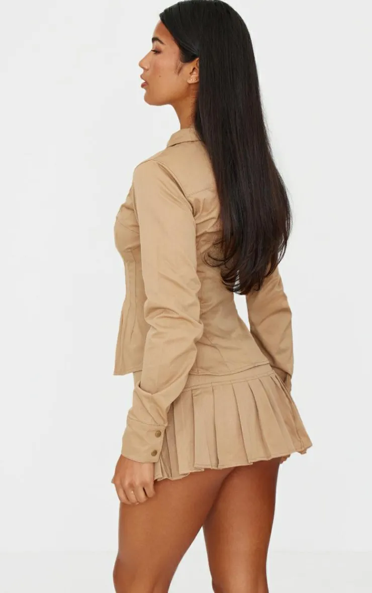 Sale PrettyLittleThing Zip Front Fitted Long Sleeve Jacket Tan