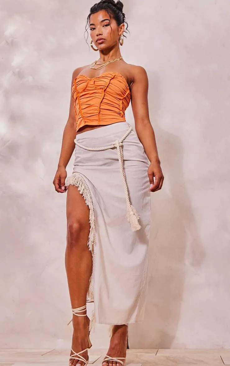 PrettyLittleThing Corsets*Exposed Seam Stitch Detail Woven Pleated Crop Corset