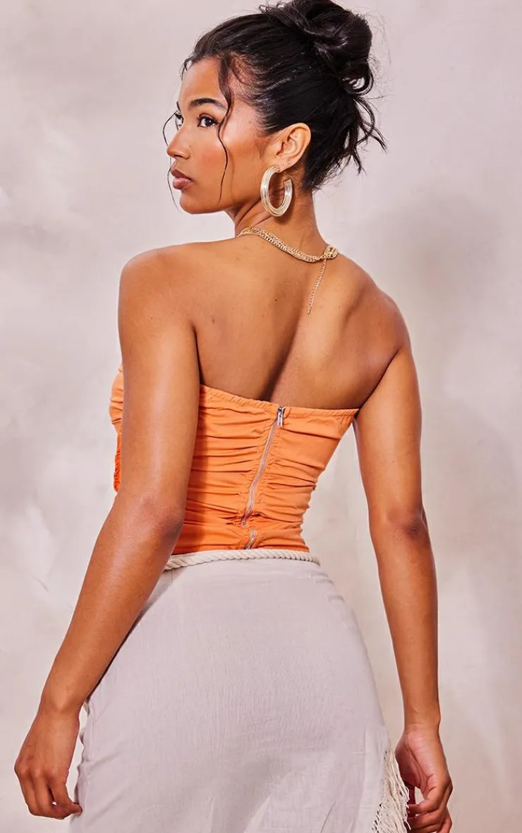 PrettyLittleThing Corsets*Exposed Seam Stitch Detail Woven Pleated Crop Corset