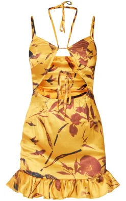 Leaf Print Cut Out Frill Hem Shift Dress-PrettyLittleThing Hot