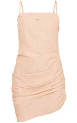 Linen Look Fold Over Ruched Bodycon Dress-PrettyLittleThing Clearance