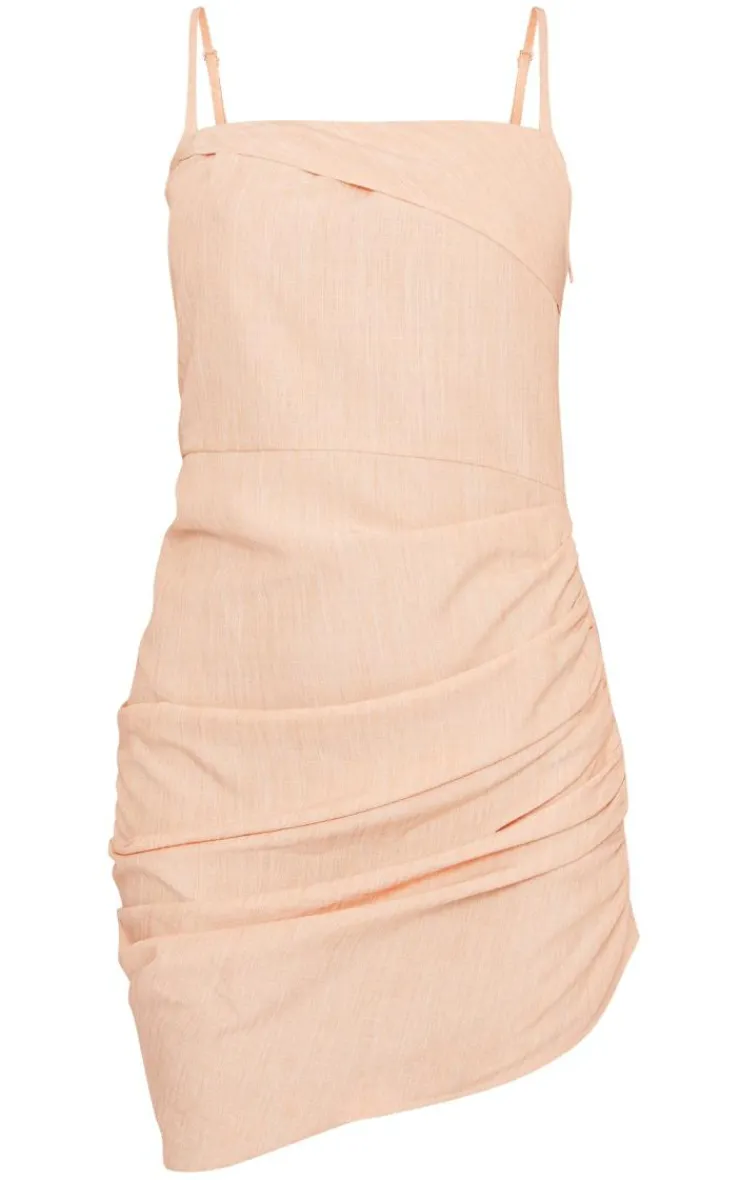 Linen Look Fold Over Ruched Bodycon Dress-PrettyLittleThing Clearance
