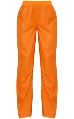 Hot PrettyLittleThing Linen Look High Waisted Wide Leg Pants Tangerine