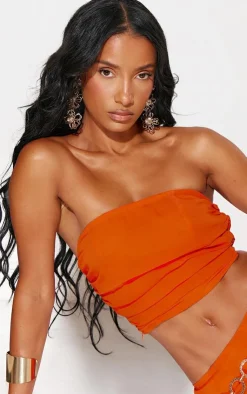 Sale PrettyLittleThing Ruched Bandeau Top Tangerine