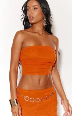 Sale PrettyLittleThing Ruched Bandeau Top Tangerine