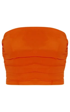 Sale PrettyLittleThing Ruched Bandeau Top Tangerine