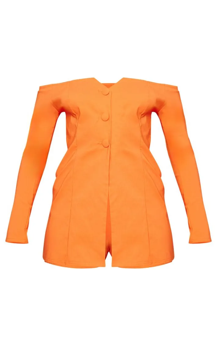 Tangerine Stretch Woven Bardot Button Down Skort Romper