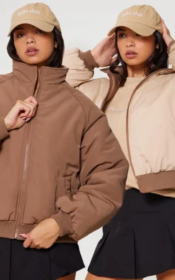 PrettyLittleThing Puffer Jackets*& Sand Reversible Bomber Puffer Jacket