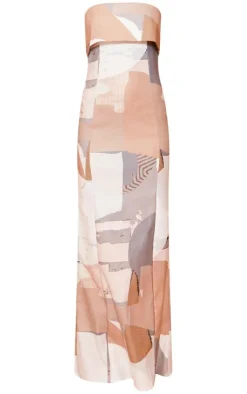 Abstract Print Fold Over Bandeau Maxi Dress-PrettyLittleThing New