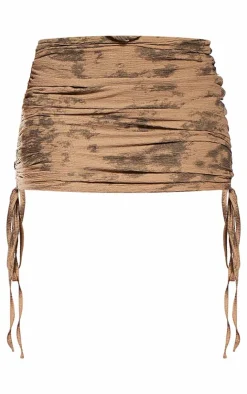 New PrettyLittleThing Acid Washed Ruched Mini Skirt Taupe