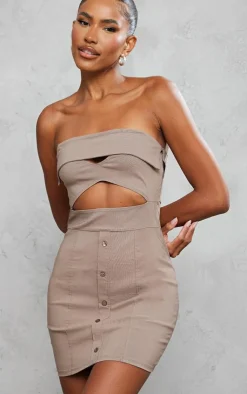 Bandeau Cut Out Button Down Bodycon Dress-PrettyLittleThing Outlet