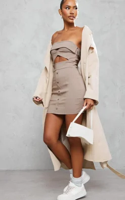 Bandeau Cut Out Button Down Bodycon Dress-PrettyLittleThing Outlet
