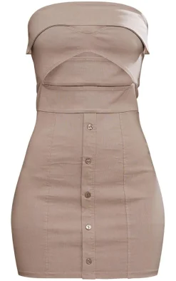 Bandeau Cut Out Button Down Bodycon Dress-PrettyLittleThing Outlet