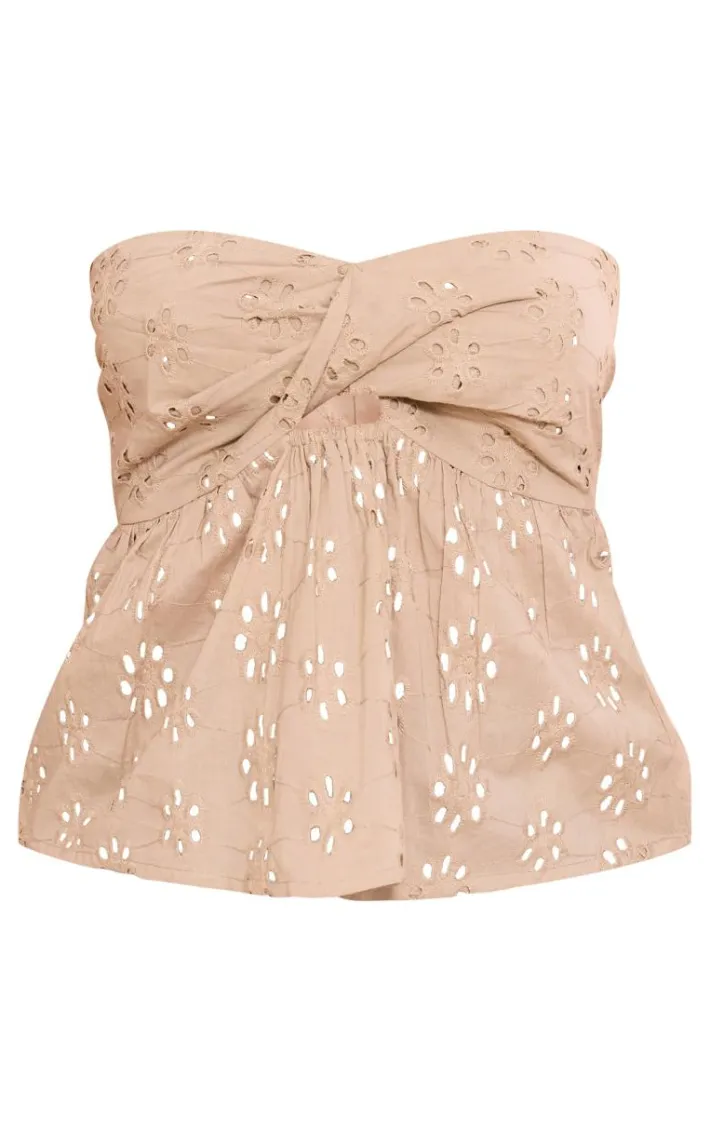 Taupe Broderie Anglaise Bandeau Crop Top