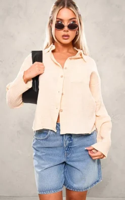 PrettyLittleThing Shirts*Cheesecloth Oversized Pocket Detail Long Sleeve Shirt