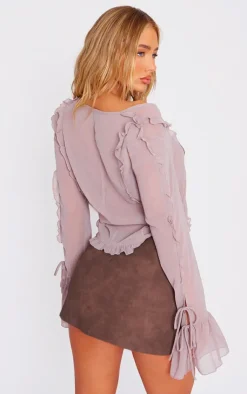 PrettyLittleThing Blouses*Chiffon Ruffle Detail Tie Middle Shirt