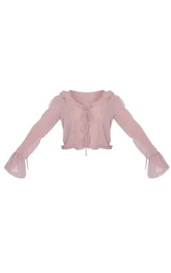 PrettyLittleThing Blouses*Chiffon Ruffle Detail Tie Middle Shirt