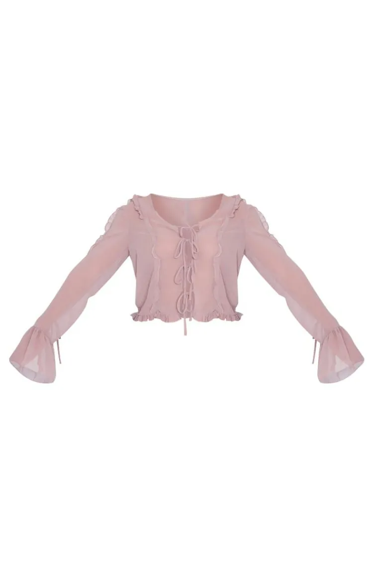 PrettyLittleThing Blouses*Chiffon Ruffle Detail Tie Middle Shirt