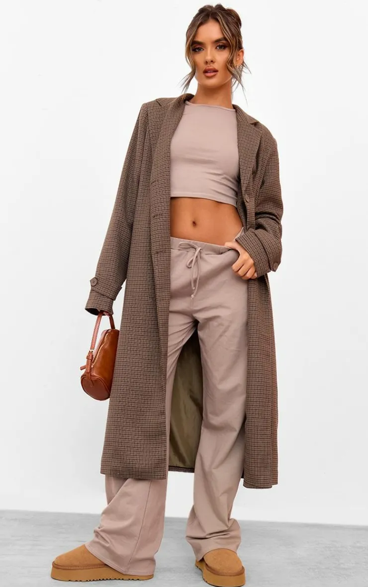 Online PrettyLittleThing Cotton Jersey Long Sleeve Crew Neck Top Taupe