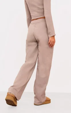 Discount PrettyLittleThing Cotton Jersey Wide Leg Pants Taupe