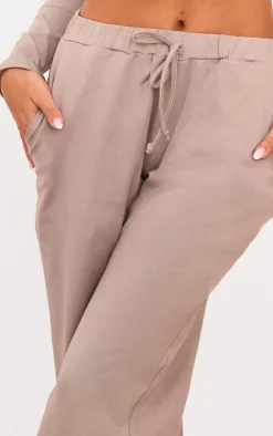 Discount PrettyLittleThing Cotton Jersey Wide Leg Pants Taupe