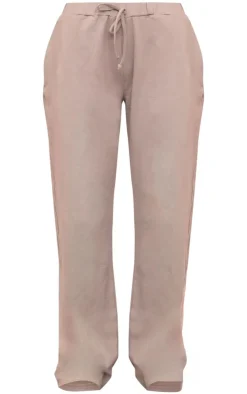 Discount PrettyLittleThing Cotton Jersey Wide Leg Pants Taupe