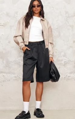 PrettyLittleThing Bomber Jackets*Distressed Faux Leather Zip Up Bomber Jacket