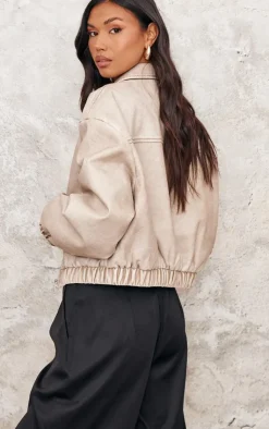 PrettyLittleThing Bomber Jackets*Distressed Faux Leather Zip Up Bomber Jacket