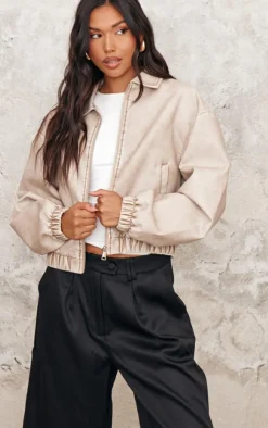 PrettyLittleThing Bomber Jackets*Distressed Faux Leather Zip Up Bomber Jacket
