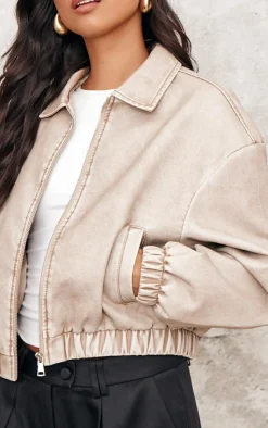 PrettyLittleThing Bomber Jackets*Distressed Faux Leather Zip Up Bomber Jacket
