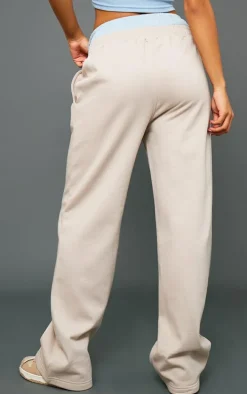 Taupe Double Waistband Oversized Wide Leg Sweatpants