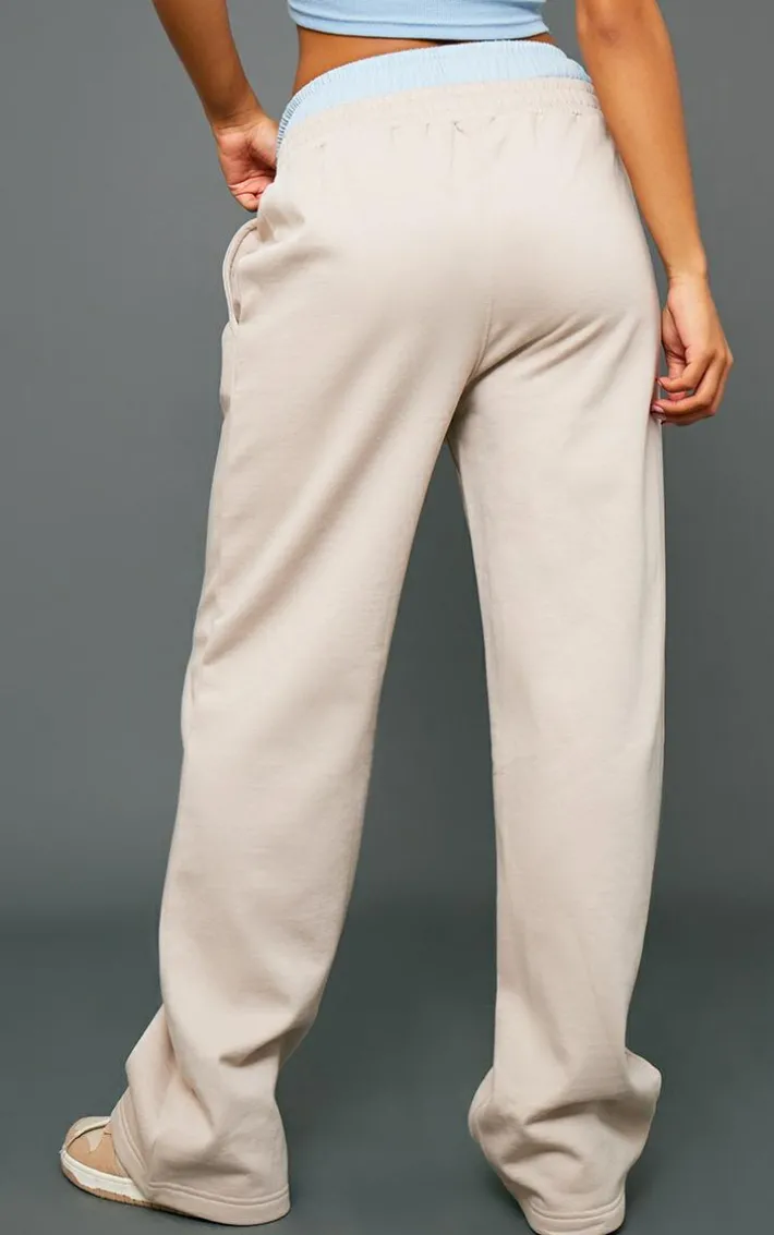 Taupe Double Waistband Oversized Wide Leg Sweatpants