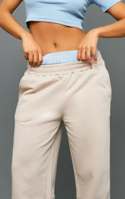 Taupe Double Waistband Oversized Wide Leg Sweatpants