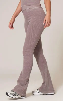 PrettyLittleThing Snatched*Faded Snatched Rib Flared Folded Waist Pants