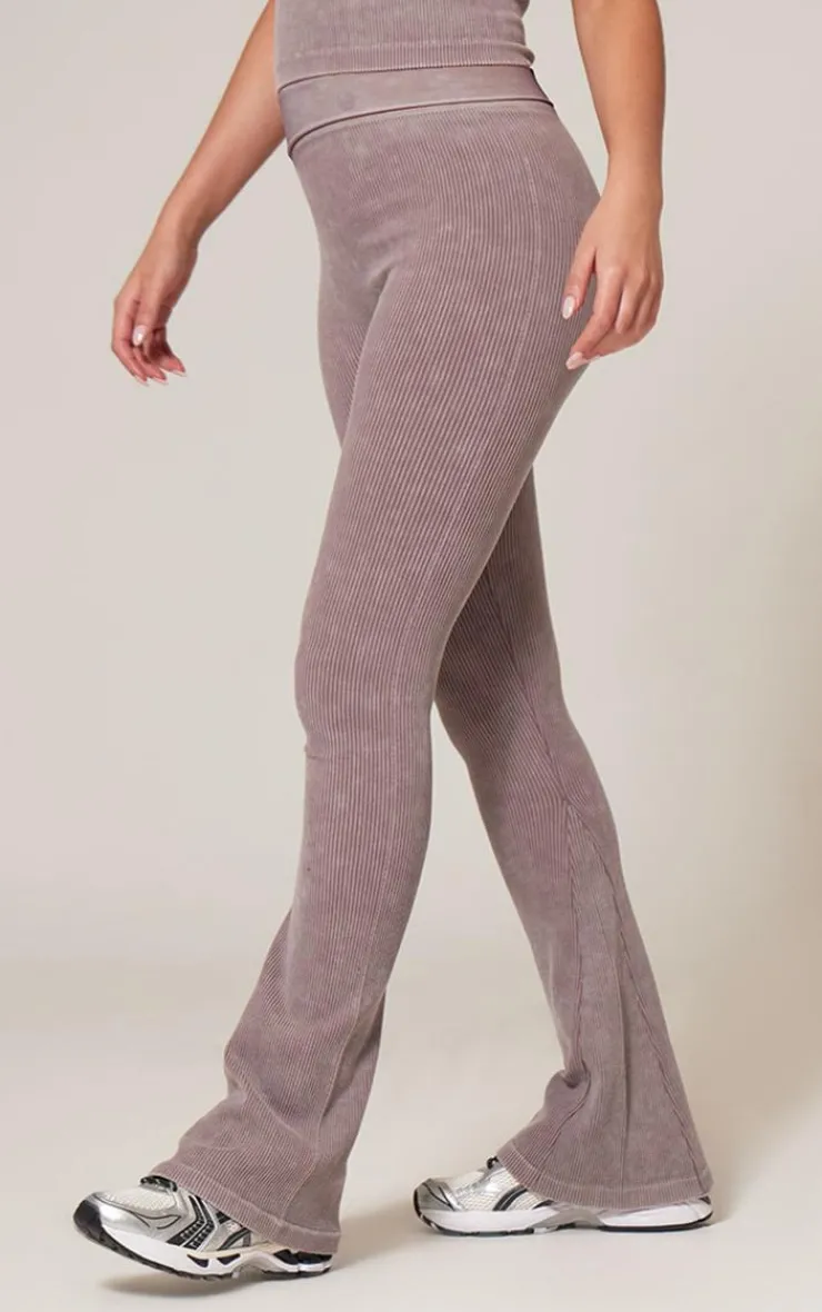 PrettyLittleThing Snatched*Faded Snatched Rib Flared Folded Waist Pants