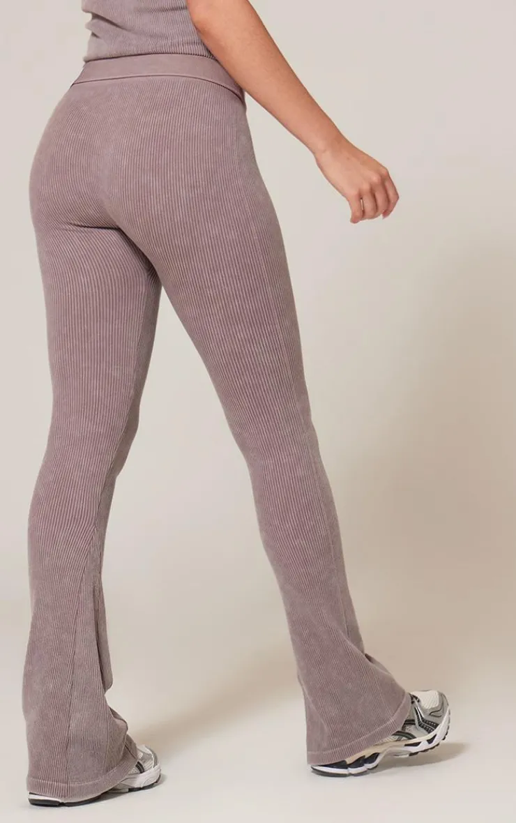 PrettyLittleThing Snatched*Faded Snatched Rib Flared Folded Waist Pants