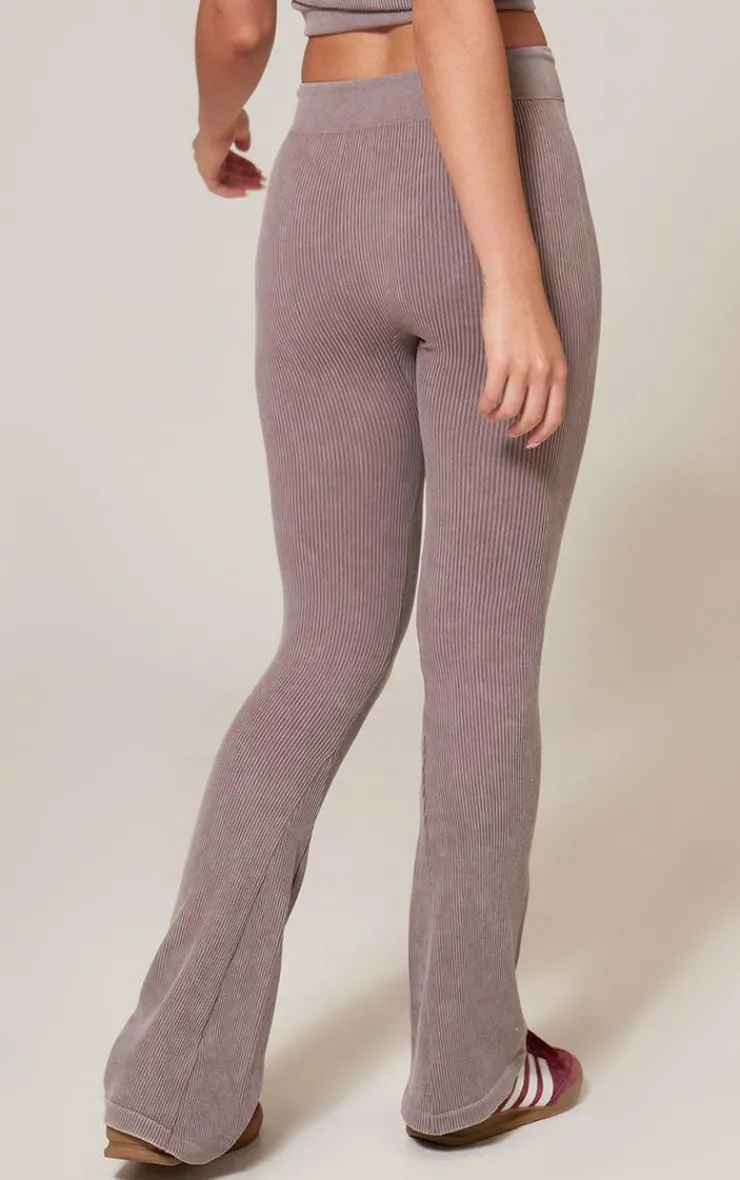 Online PrettyLittleThing Taupe Faded Snatched Rib Tie Waist Skinny Flare Pants Taupe.