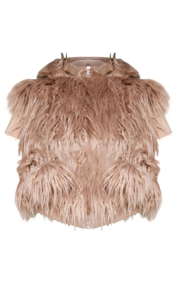 PrettyLittleThing Faux Fur Coats*Faux Fur Cropped Hooded Vest